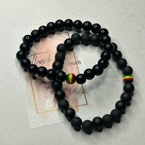 Black Onyx & Matte Agate Bracelet Set